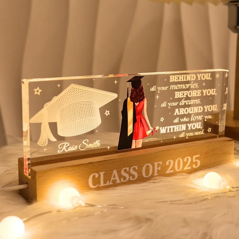 Personalized Graduation Block LED Light Plaque, cap & gown silhouette for a unique keepsake gift