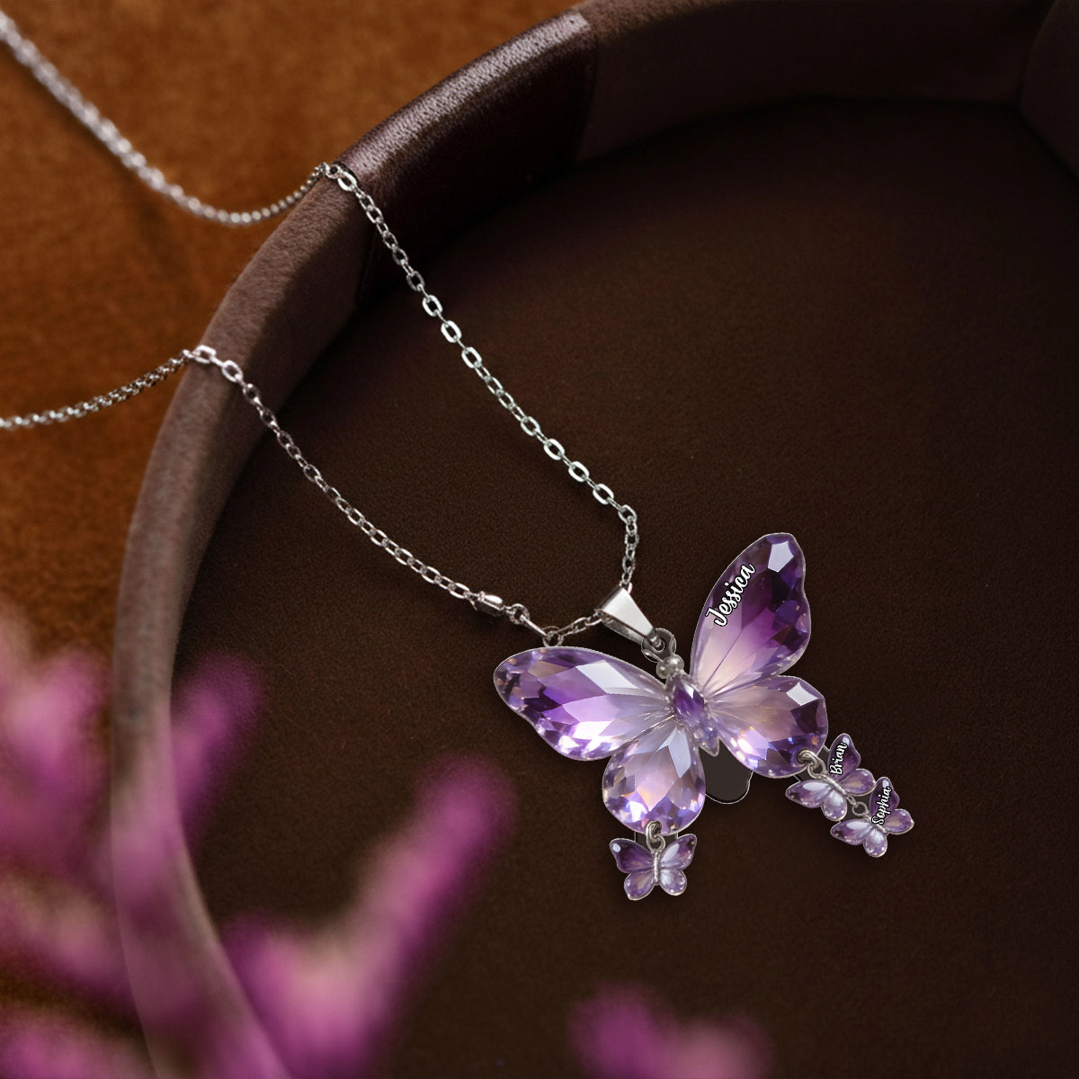 Butterfly Mom - Personalized Mother Shaped Metal Pendant Necklace