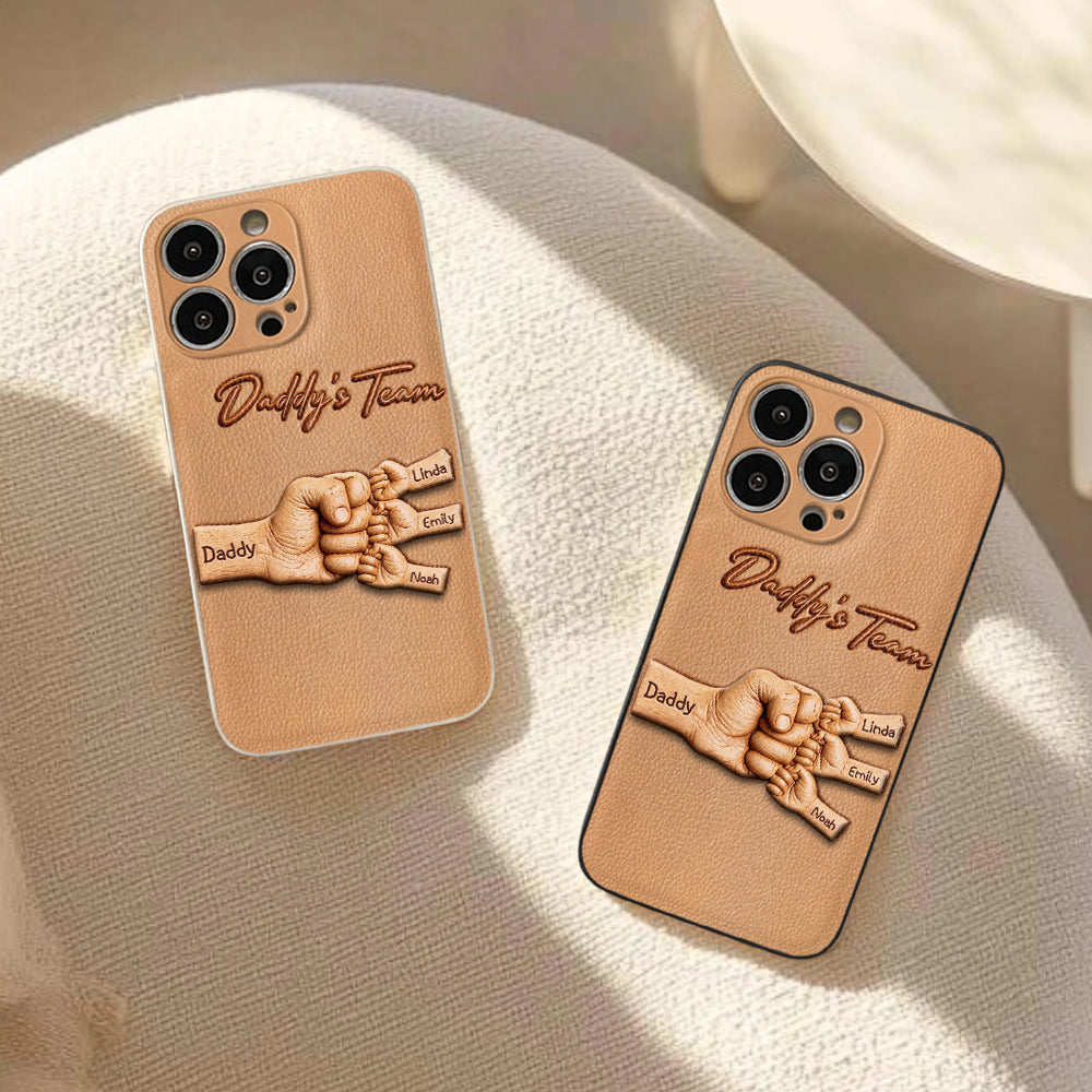 Daddy's Team - Personalized Father 3D Embossed Leather Phone Case