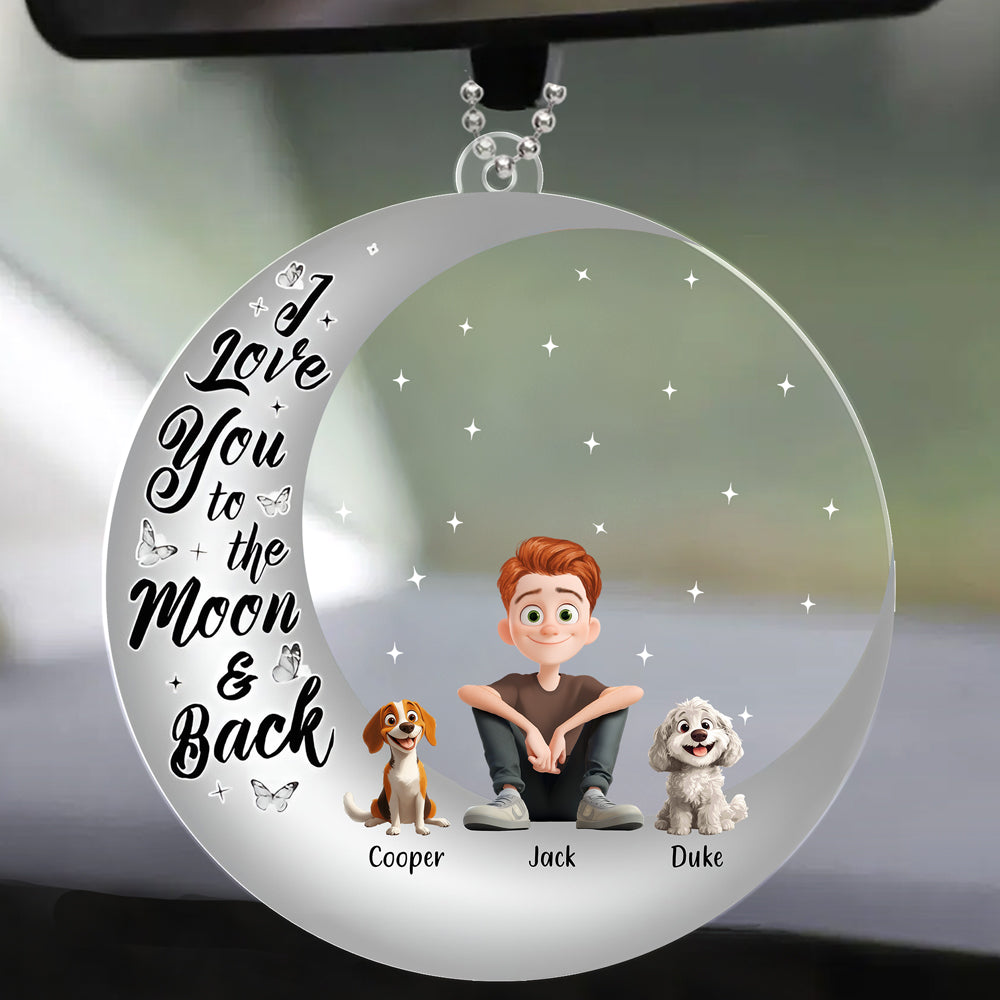 I Love You to the Moon and Back – Custom Acrylic Ornament Featuring You and Your Dog – Perfect Gift for Valentine’s Day or Pet Families