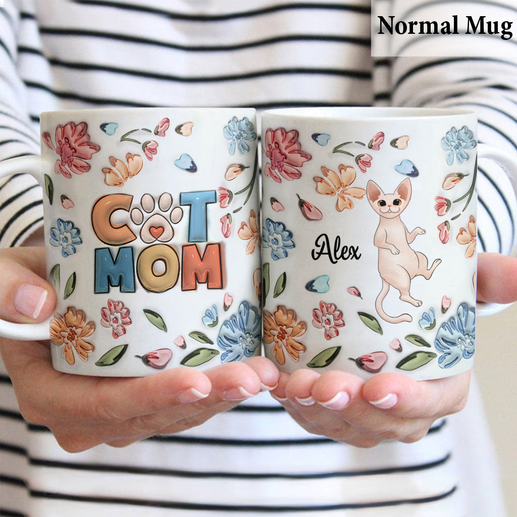 Cat Mom Pastel Floral Inflated - Personalized Cat Mug