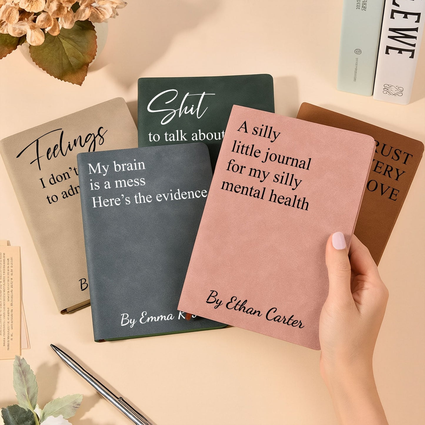 Sassy Swear Quote Leather Journal, Personalized Feelings Notebook, Funny Self Care Gift For Her Or Him