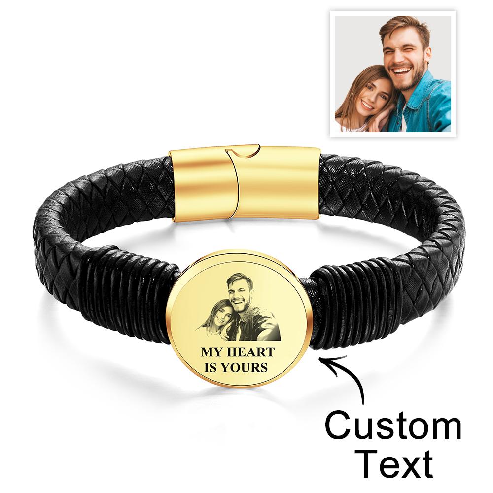Any Photo - Personalized Couple Photo Leather Wide Bracelet