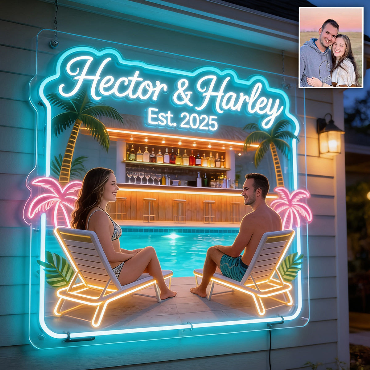 Any Photo Backyard, Pool & Patio - Personalized Couple Neon LED Light Sign