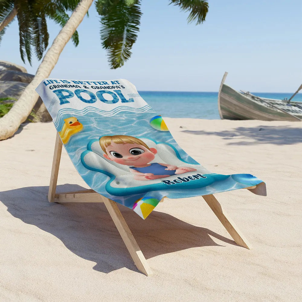 Life Is Better at Grandma & Grandpa's Pool” Personalized Beach Towel