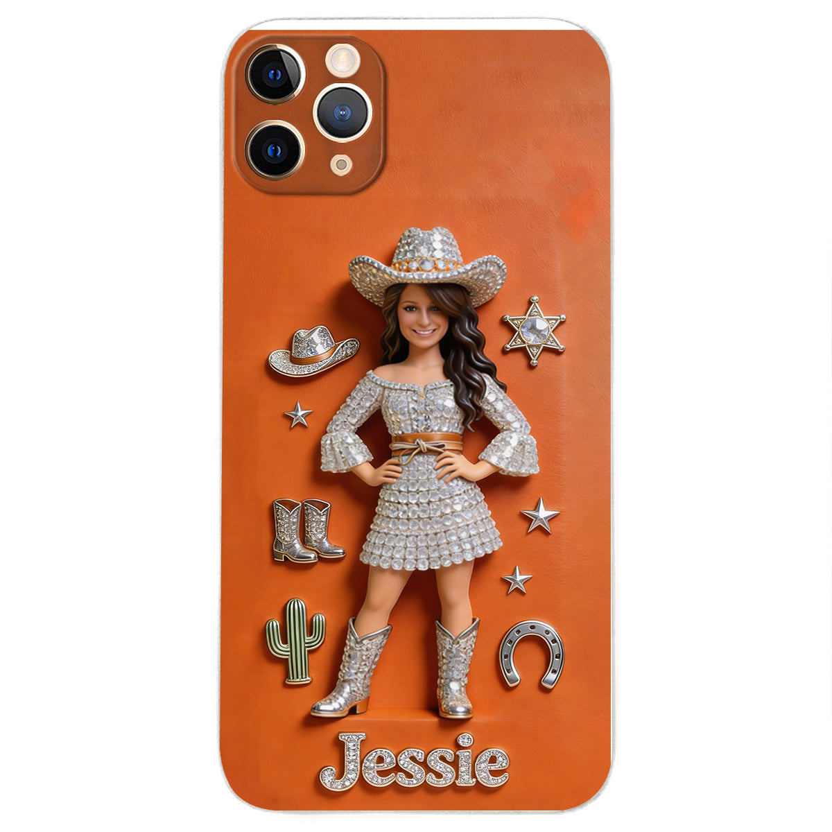 Cowgirl Spirit - Personalized Cowgirl 3D Embossed Leather Phone Case