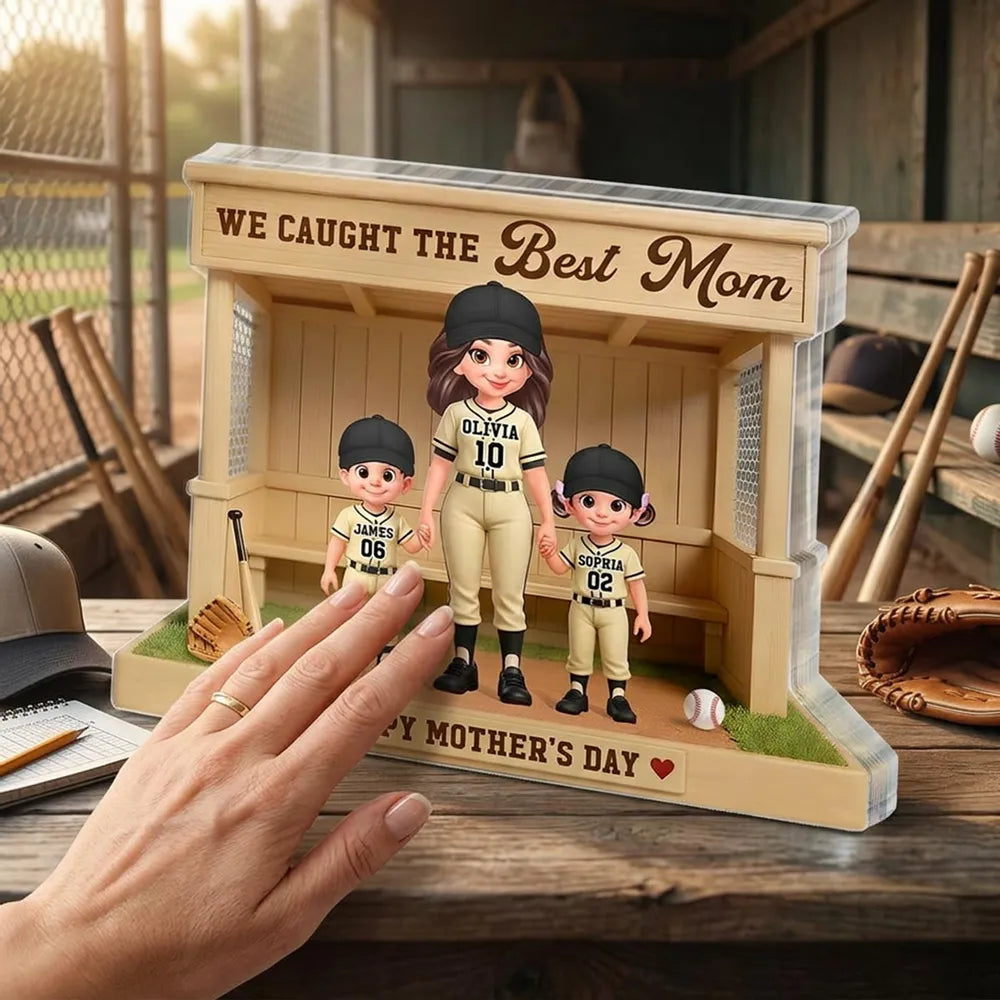 Personalized Shaped Acrylic Block Plaque, Best Mom Baseball Dugout Scene, Unique Mother's Day Gift for a Baseball Mom