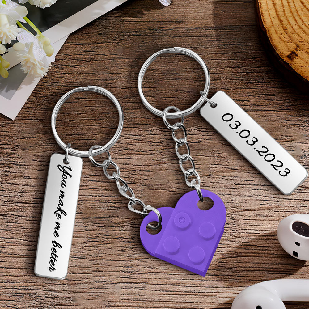 Heart Brick Matching Keychain - Gift For Girlfriend, Wife, Boyfriend, Husband - Personalized Couple Keychain