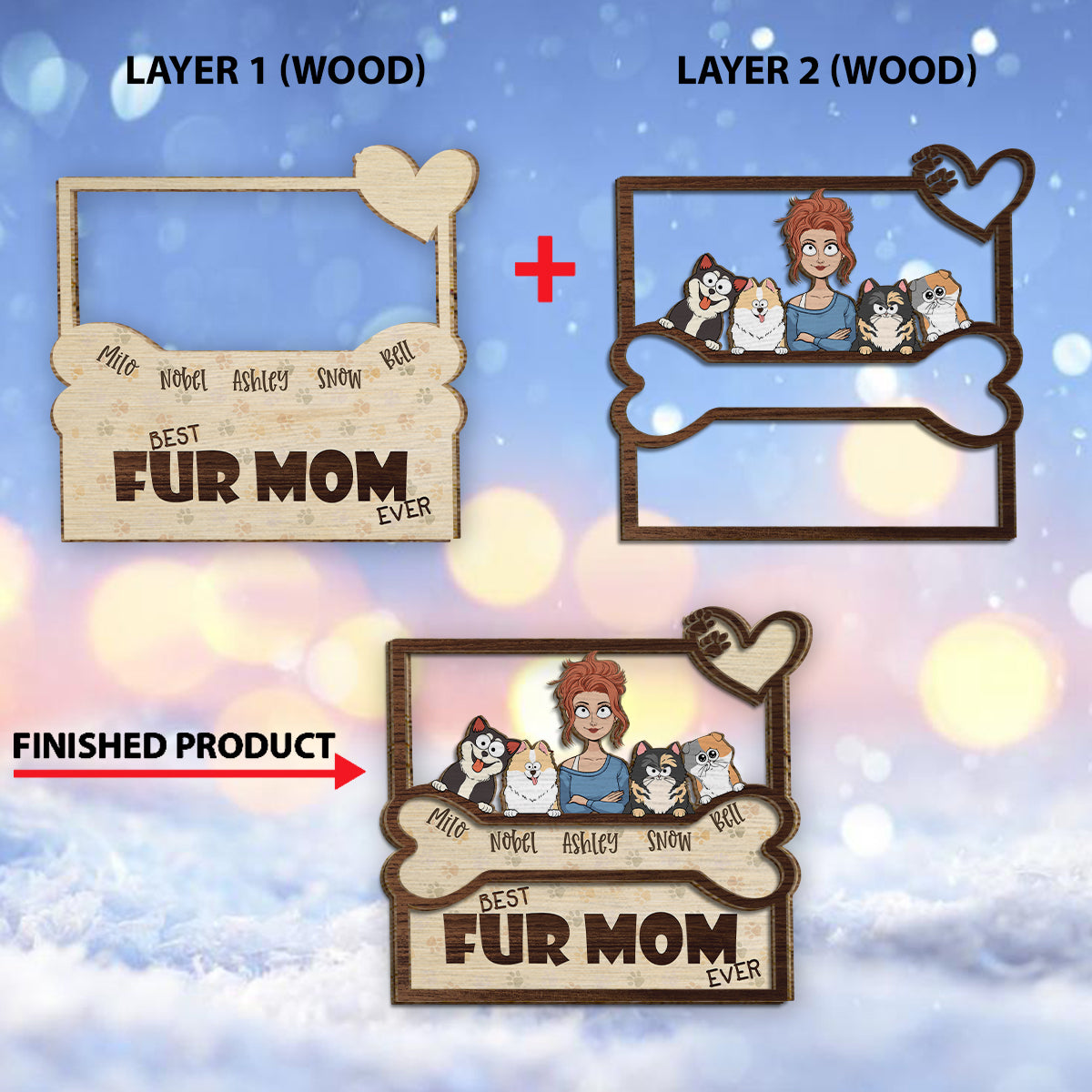 Best Fur Mom Dad Ever - Personalized Dog 2 Layered Wood Sign / Wood Plaque