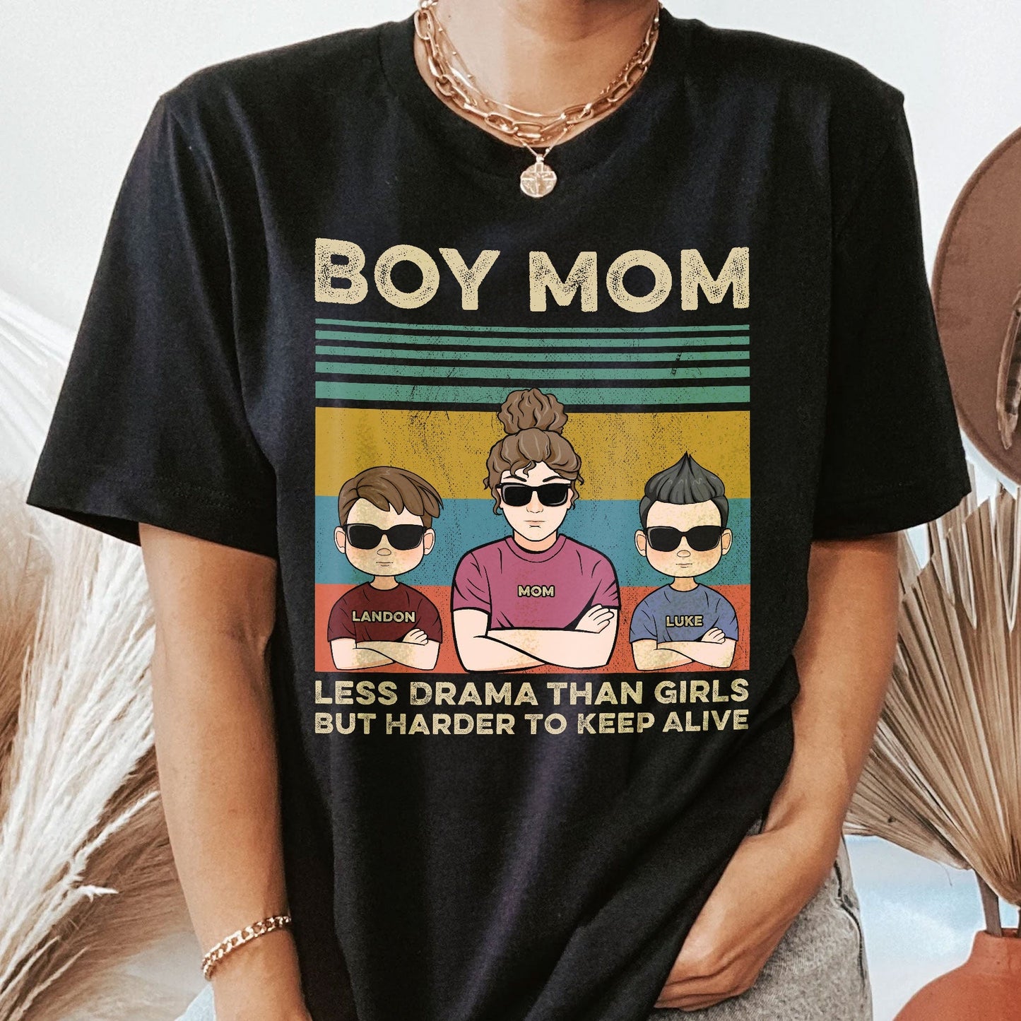 Boy Mom Retro Graphic Shirt - Personalized Family Matching Outfit for Cool Moms and Sons - Custom Name Gift