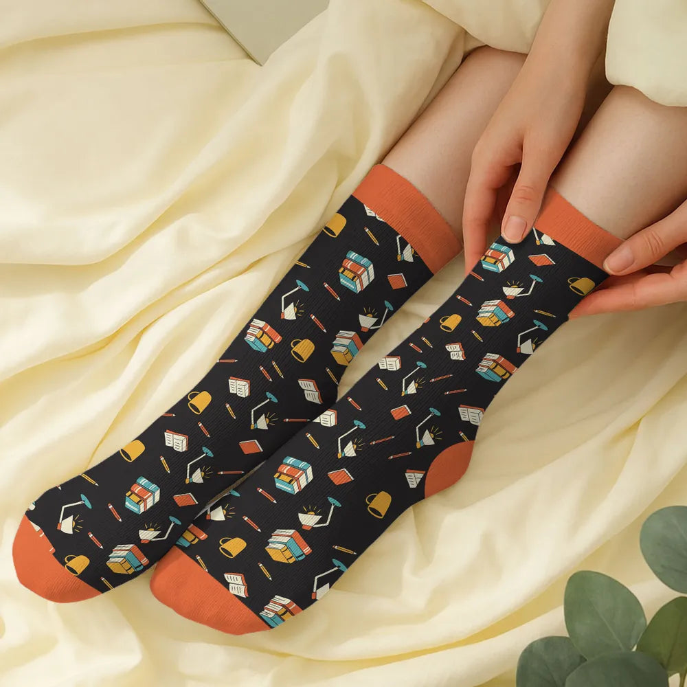 Personalized I am Booked Crew Socks, Funny Book Lover Gift, Cozy Reading Vibes With Vibrant Colors