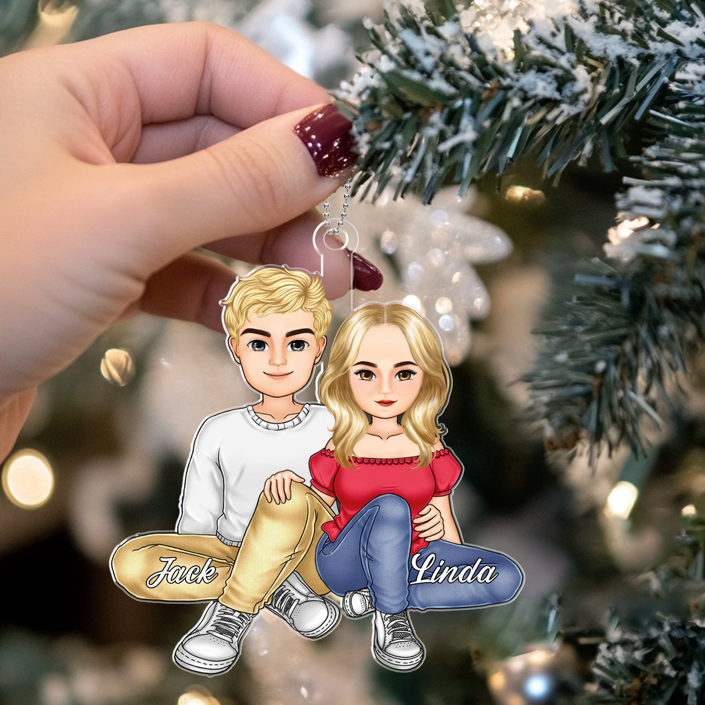 Personalized Couple Ornament - Adorable Sitting Pose Gift for Christmas and Anniversaries