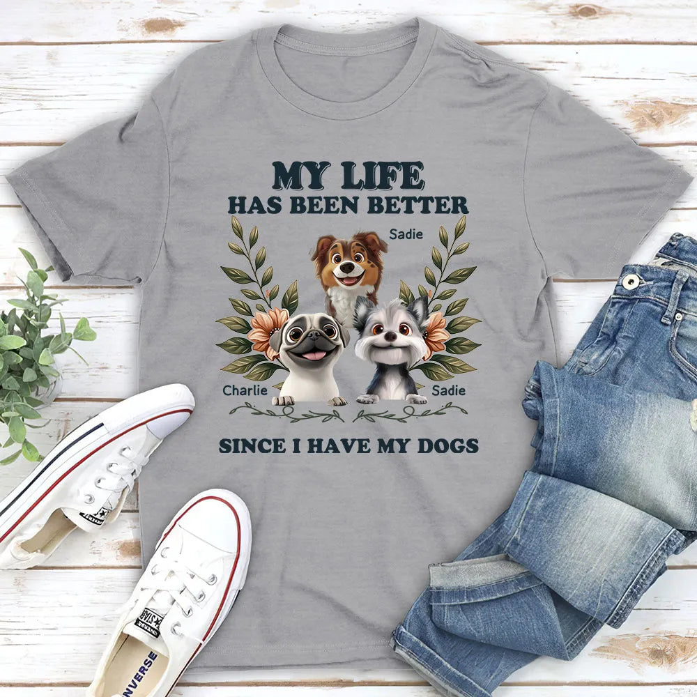 Classic Tee with Dog Illustration and Floral Accents, Comfortable Everyday Wear, Perfect Gift for Pet Lovers
