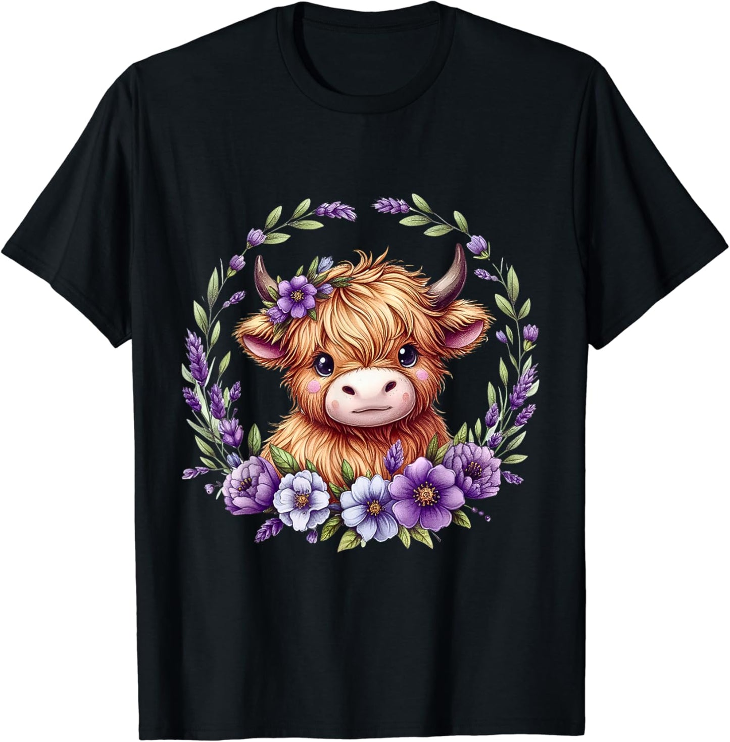 Baby Highland Cow With Purple Flowers Highland Cow T-shirt & Hoodie 0624