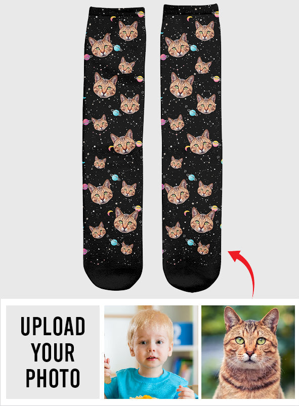 Custom Face Galaxy - Personalized Cat Socks