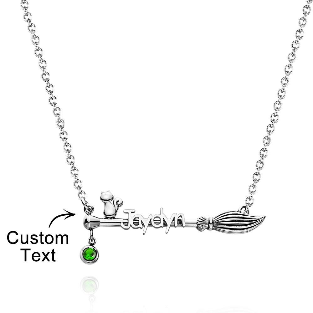Bloom Cat Name - Personalized Broom Cat Birthstone Name Necklace