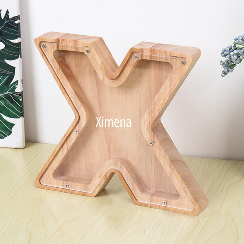 Custom Initial And Name - Personalized Letter And Name Light Wooden Piggy Bank
