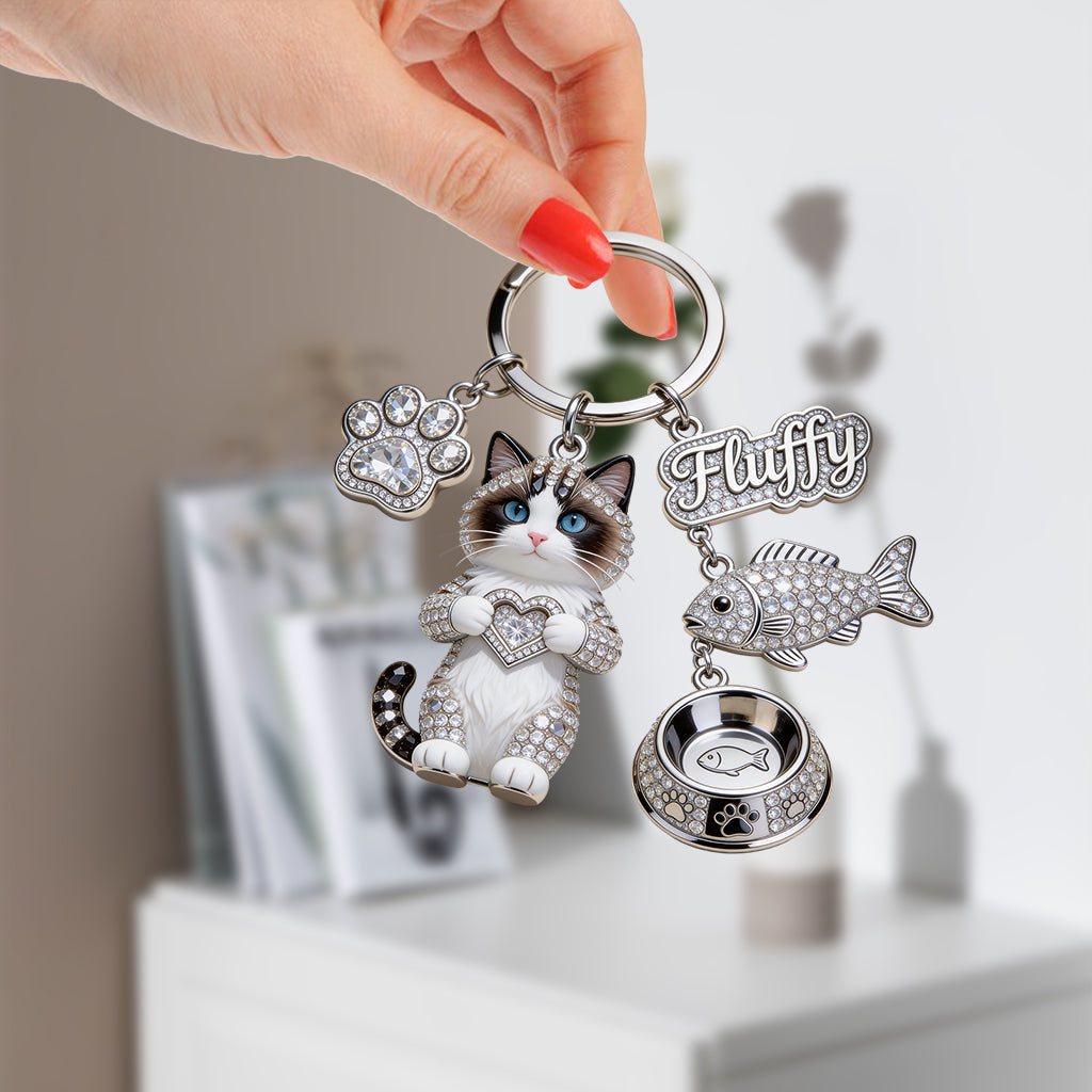 I Love My Cat - Personalized Cat Premium Keychain With Charms