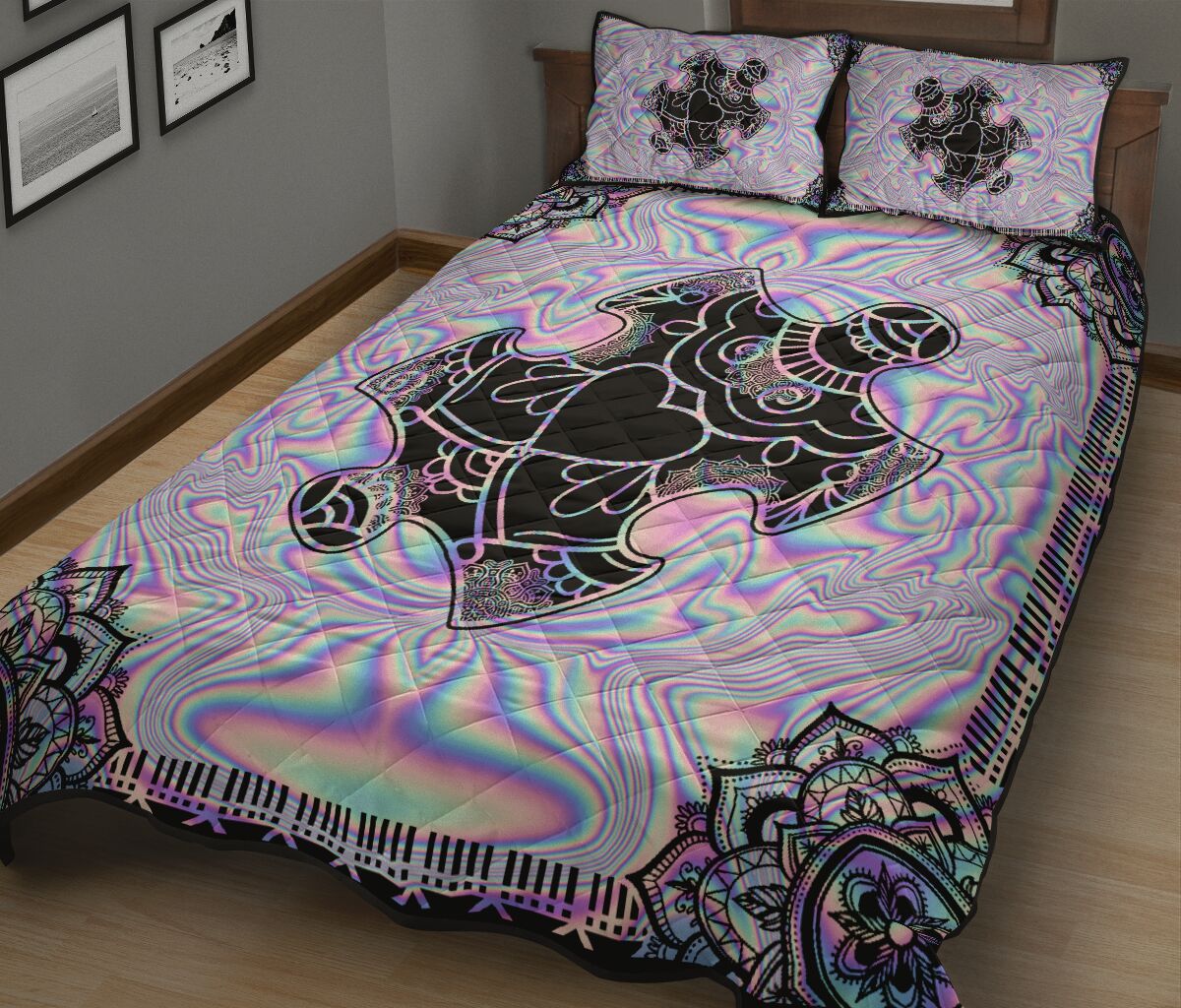 Holographic Autism Awareness Chan Holographic Manda Autism Awareness Quilt Set 0622