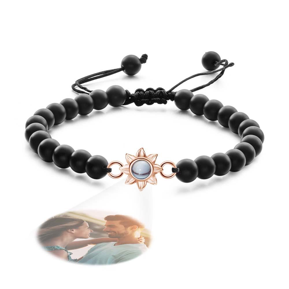Flower For You - Personalized Photo Projection Beads Bracelet With Sunflower