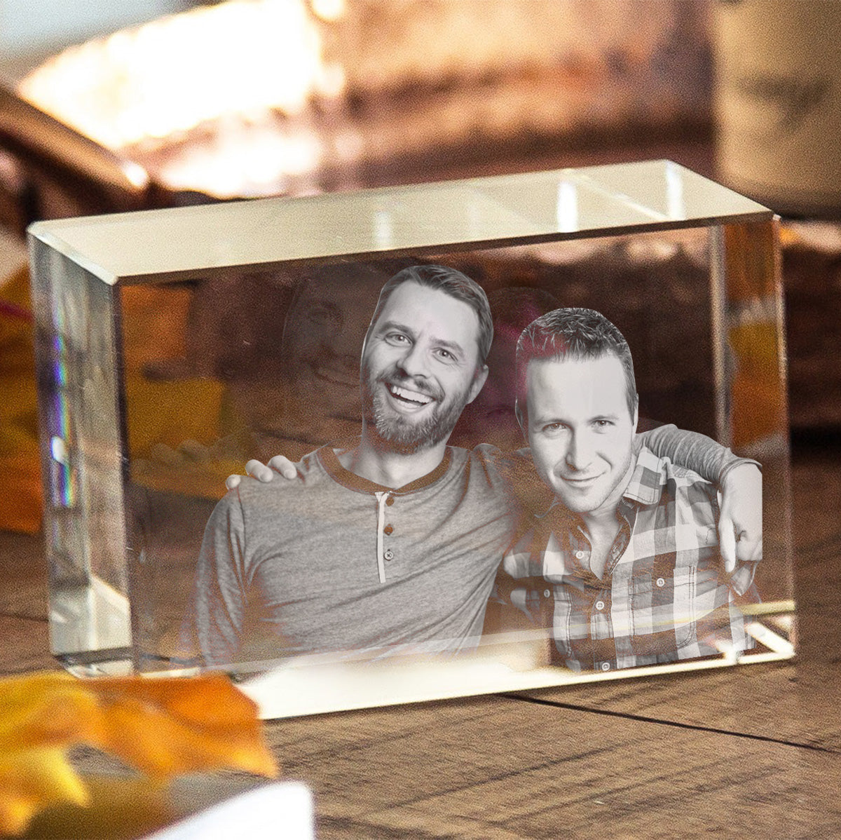 Custom Photo - Personalized Uncle Laser Engraving 3D Cuboid Shaped Crystal Lamp