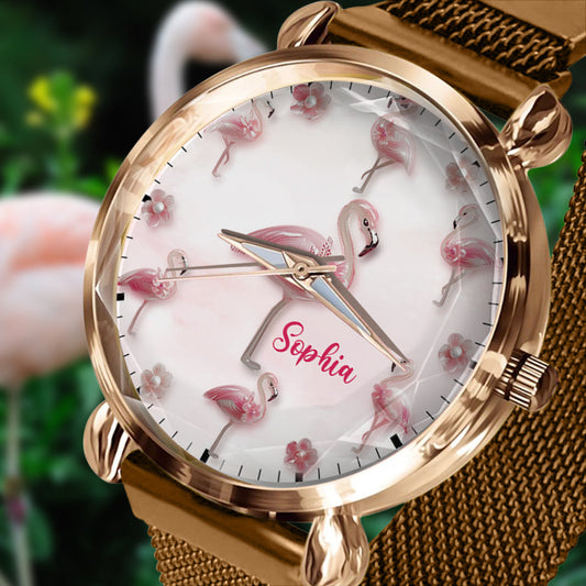 Elegance in Bloom Flamingo - Personalized Flamingo Women Hand Watch