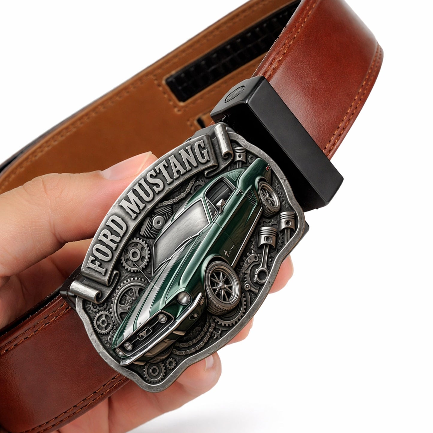 Custom From Any Photo - Personalized Car Lover Leather Belt With Shaped Buckle