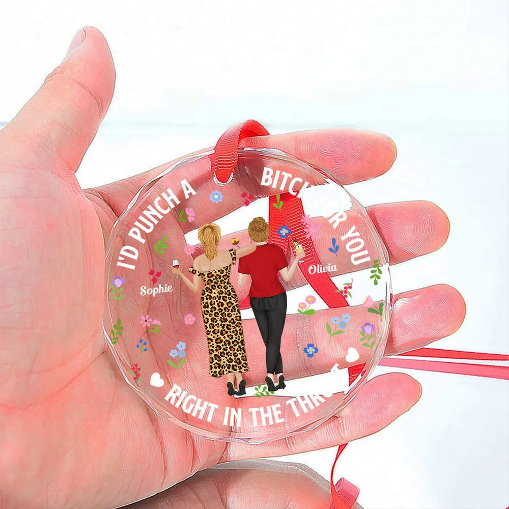 Custom Bestie Crystal Ornament with Back-View Friends Illustration – Personalized Crystal Ornament, Hilarious Unique Gift for Best Friend