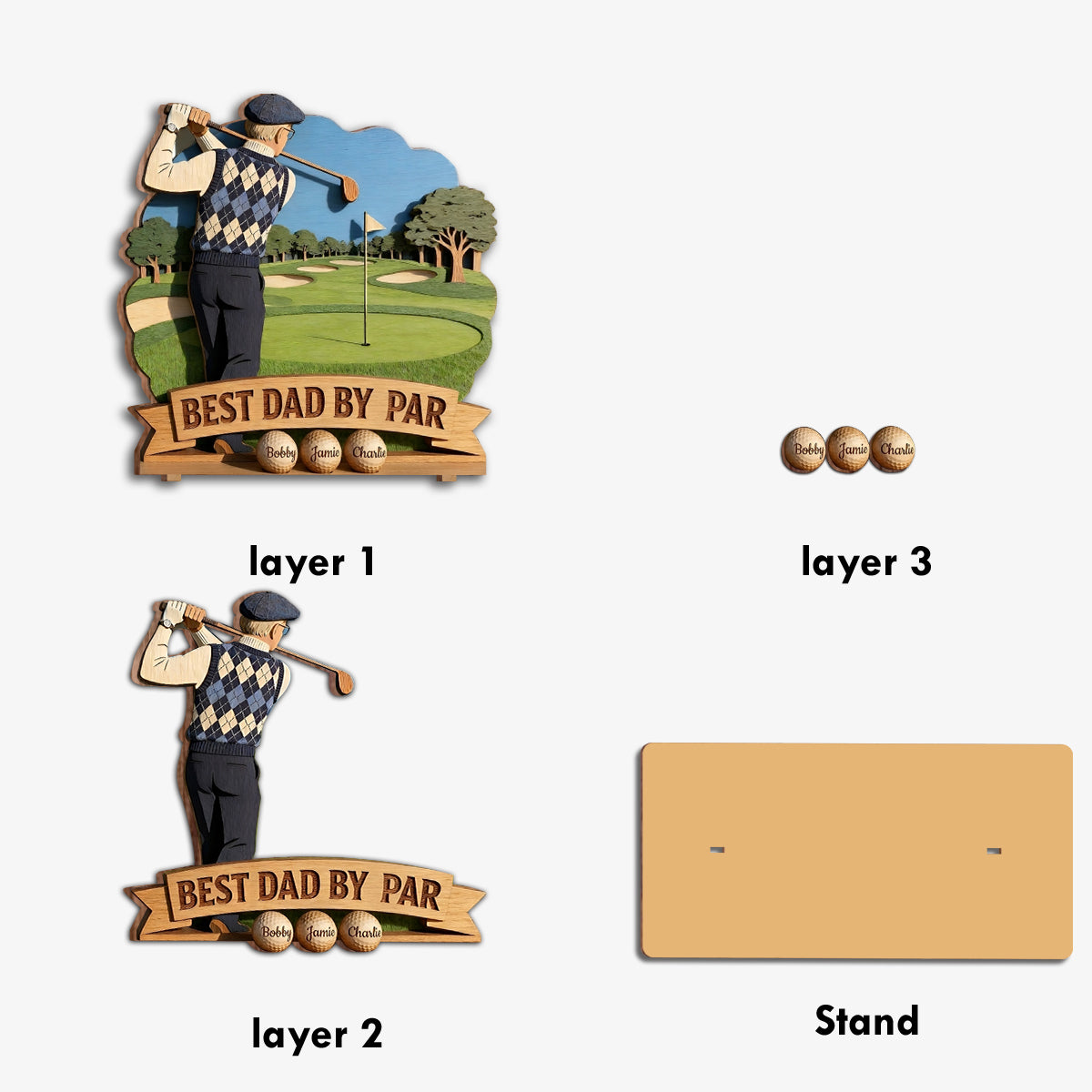 Best Dad By Par - Personalized Father 3 Layered Big Freestanding