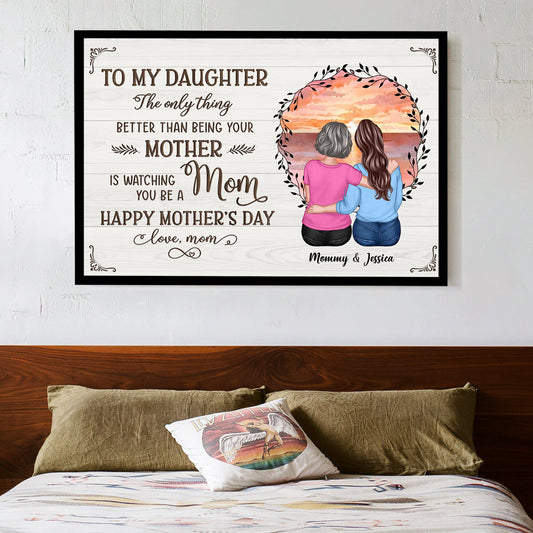 Beach Sunset Mother and Daughter Hugging Back View – Personalized Poster, Keychain, Ornament & More, Sentimental Mother’s Day Gift from Mom