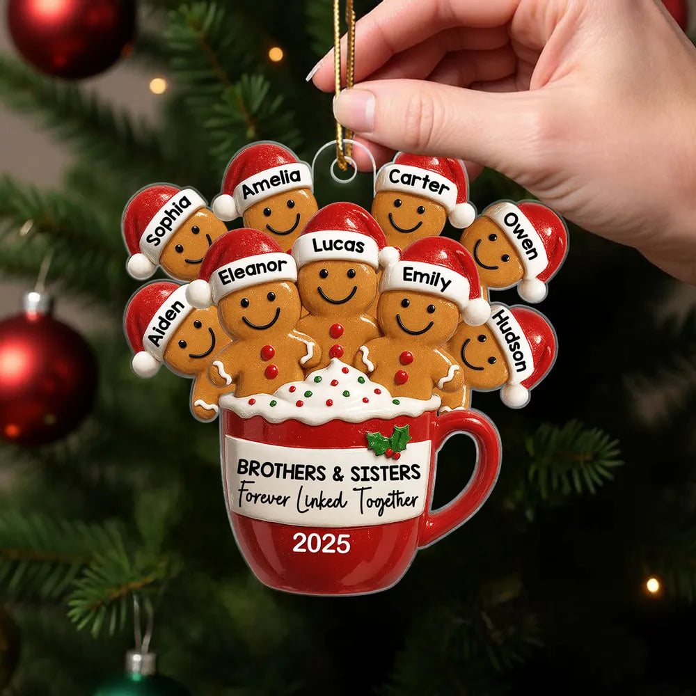 Family Acrylic Ornament – Gingerbread Brothers & Sisters Design, High-Clarity Collectible Holiday Gift
