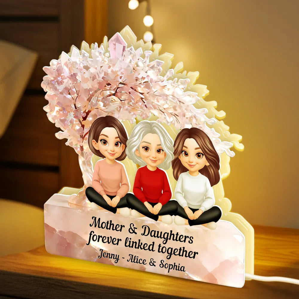 Personalized Acrylic Light Box Mother and Daughters Sitting Together Warm Glow Keepsake, Unique Gift for Mom