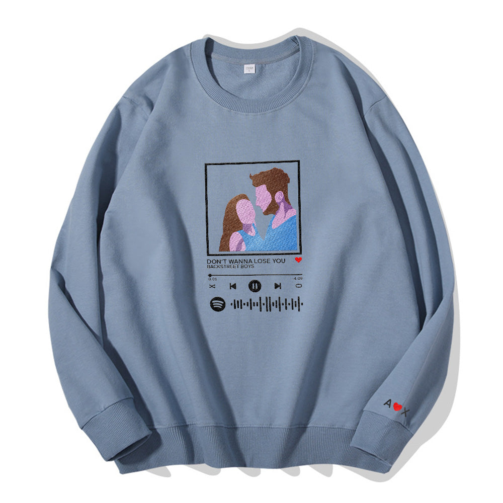 Custom Embroidered Pattern Audio Track - Personalized Couple Sweatshirt