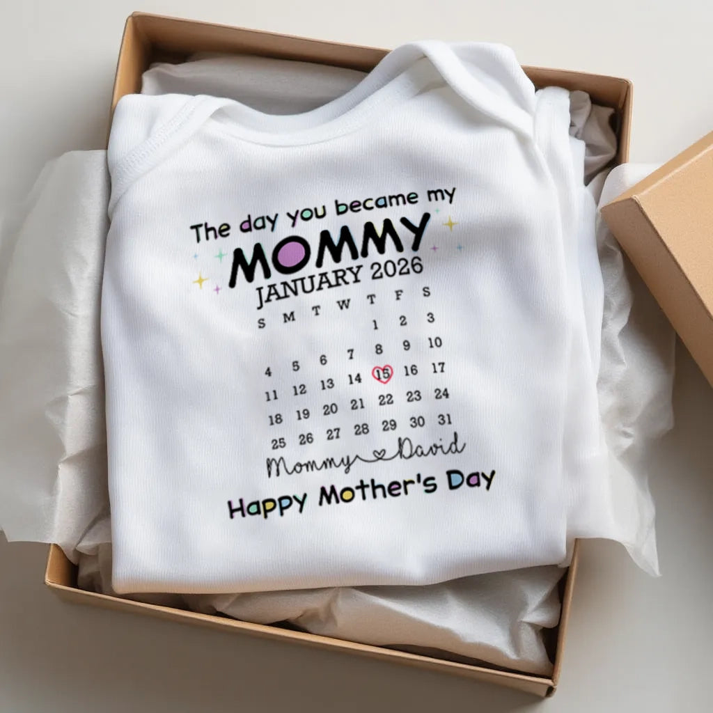 Personalized Short Sleeve Baby Onesie With New Mommy Calendar Design, Mother's Day Gift Idea, Sweet Photo-Ready Keepsake