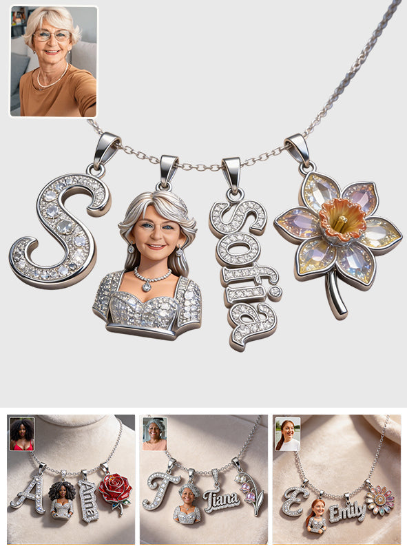 Alphabet Letter, Photo Transform And Flower - Personalized Self Love Metal Necklaces With Pendants