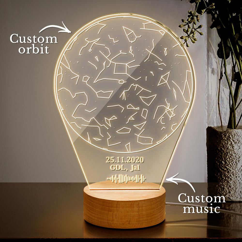 Orbit Star Map Constellation Music Code Names Date - Personalized Music Code Constellation Lamp