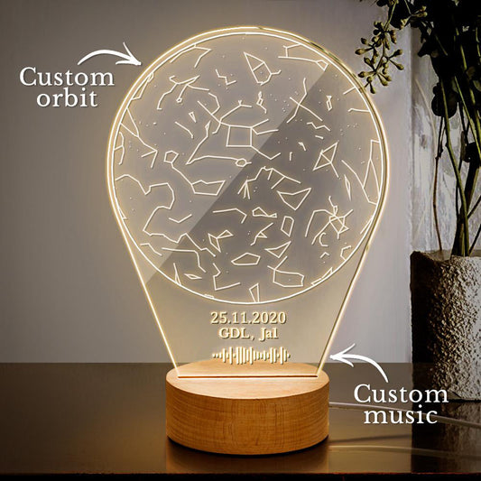 Orbit Star Map Constellation Music Code Names Date - Personalized Music Code Constellation Lamp