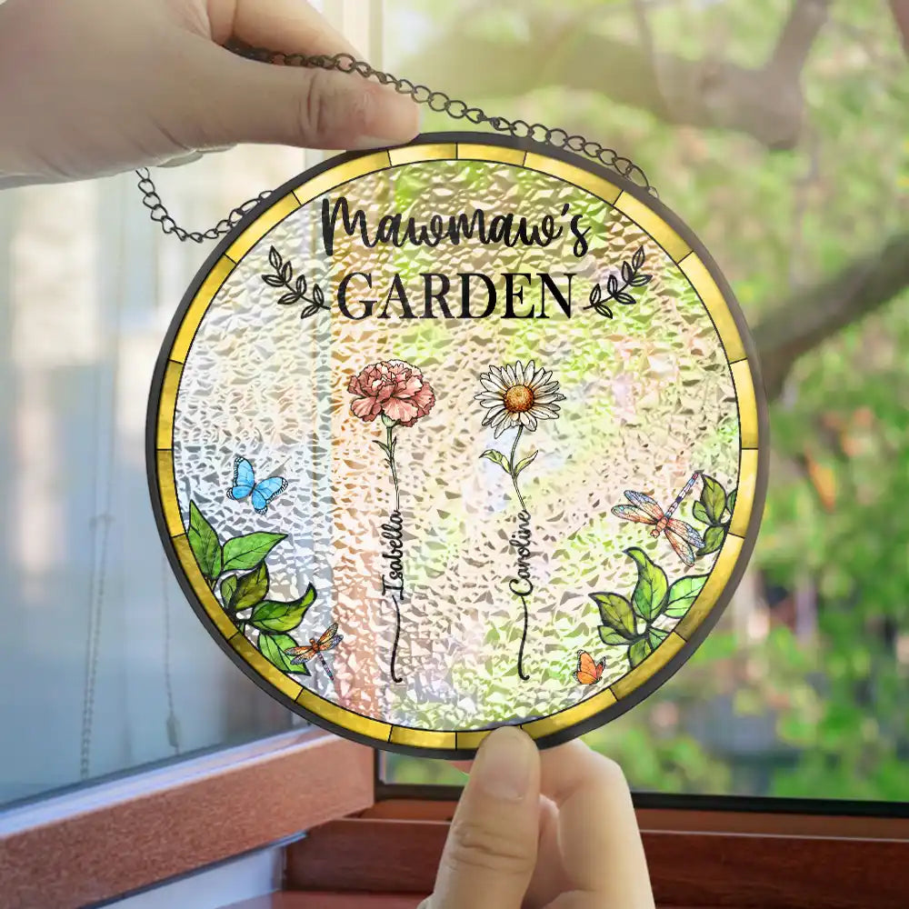 Custom Grandma’s Garden Suncatcher Ornament – Personalized Floral Gift with Family Names – Thoughtful Gift for Grandmother, Birthday & Mother’s Day