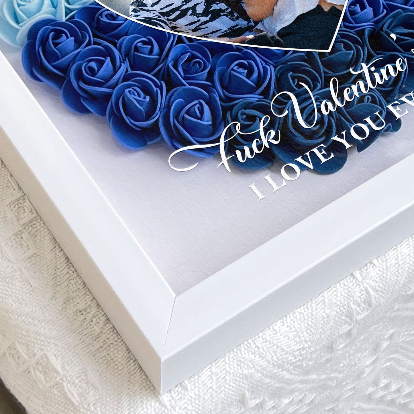 Personalized Flower Shadow Box with Heart Photo for Kissing Couple Romantic Home Display Unique Gift for Wife or Husband