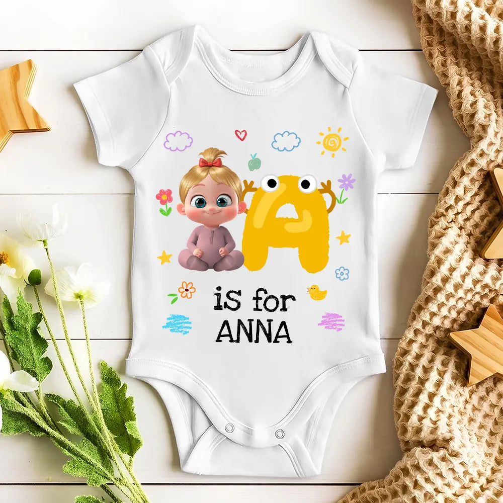 Short Sleeve Baby Onesie, Personalized A Is For Name Cute Print - Photo-Ready Newborn Gift Idea