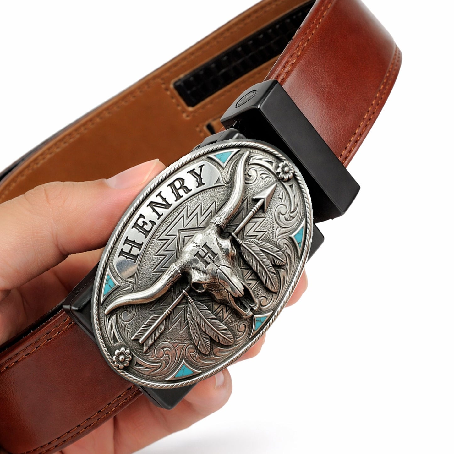 Custom Initial Western Spirit - Personalized Western Outfit Leather Belt With Shaped Buckle