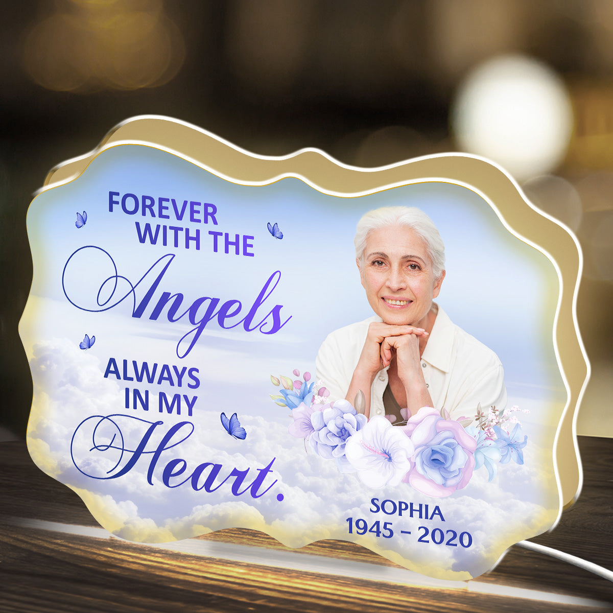 Personalized Acrylic Light Box Memorial Keepsake with Angel Clouds & Soft Glow, Unique Sympathy Gift