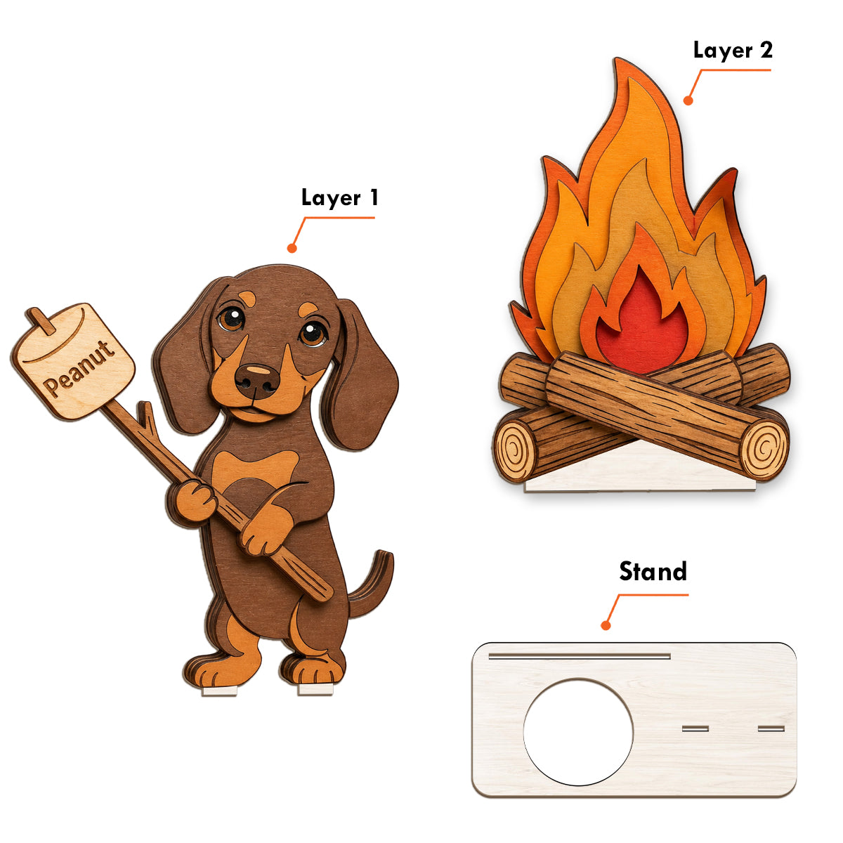 Funny Campfire Pet, Candle Stand - Personalized Dog 2 Layered Big Freestanding