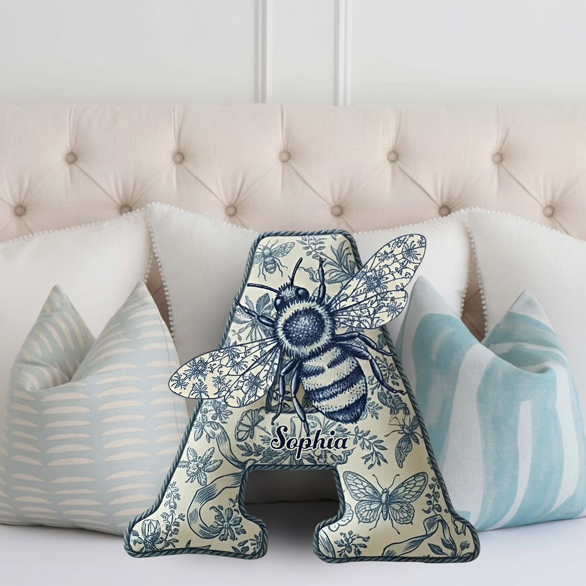 Bee Toile De Jouy - Personalized Bee Faux Fur Shaped Pillow