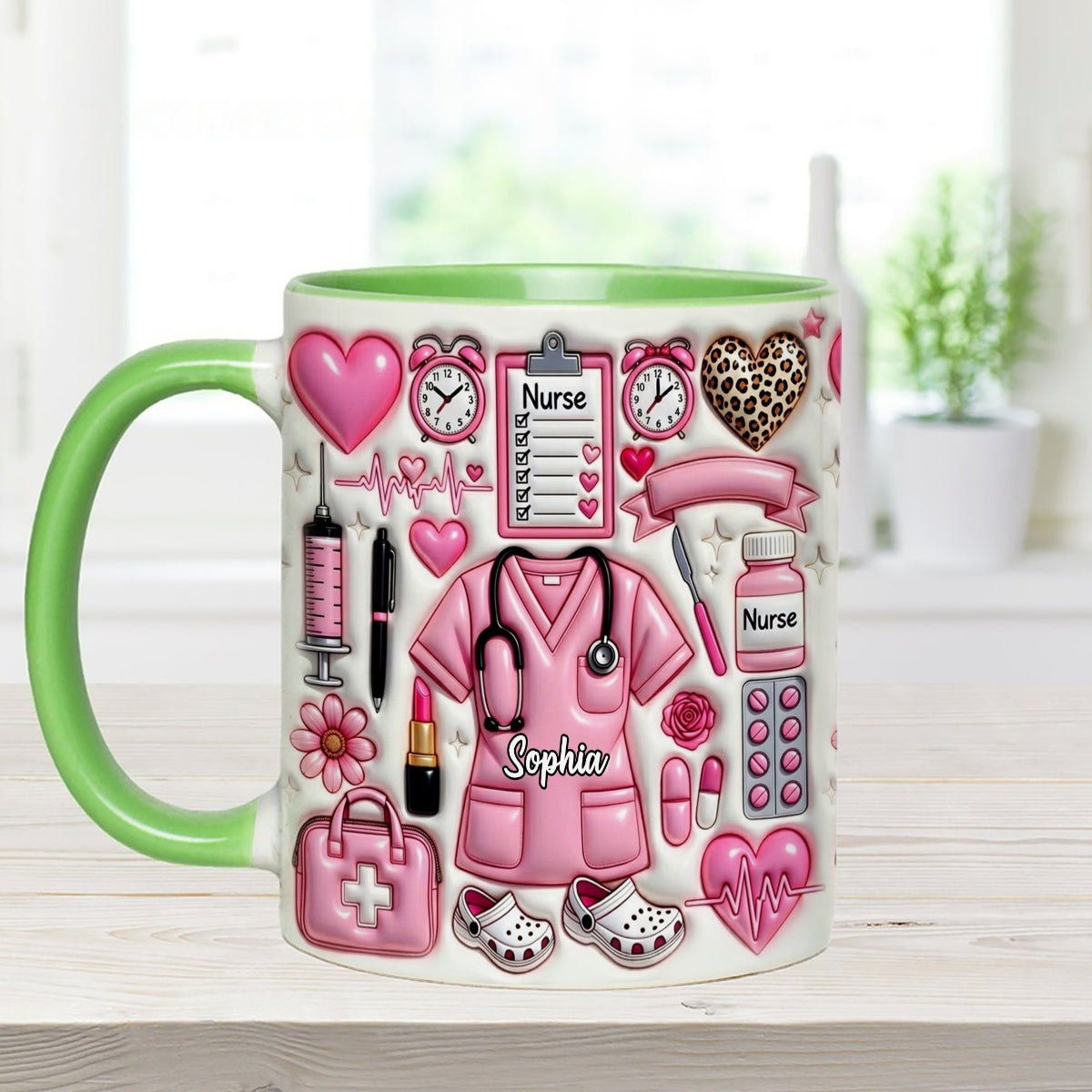 Love Being A Nurse - Personalized Nurse Set Accent Mug with Acrylic Stirrers