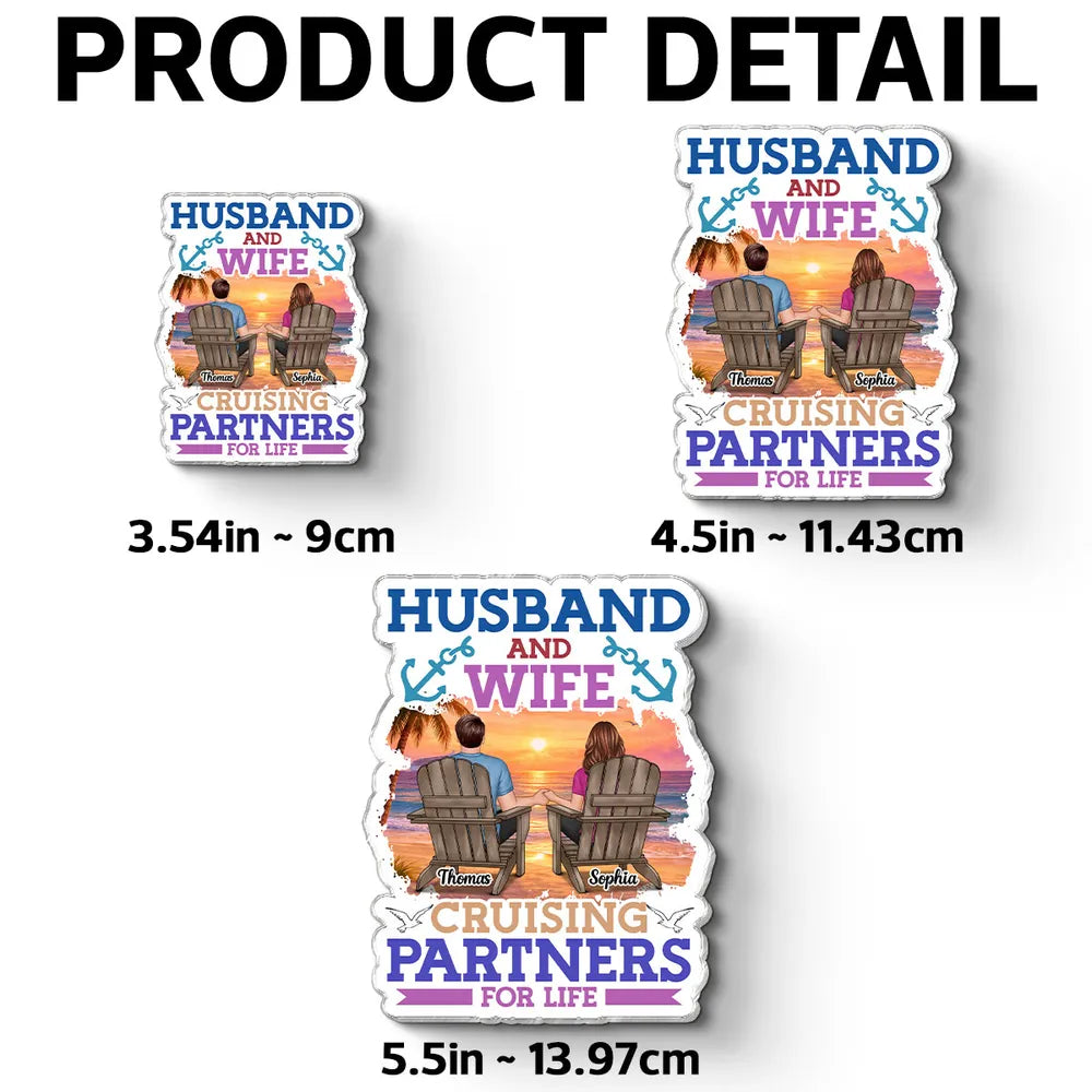 Personalized Acrylic Magnet Cruise Couple Sunset Beach Chairs 'Cruising Partners for Life' Unique Gift for Husband & Wife