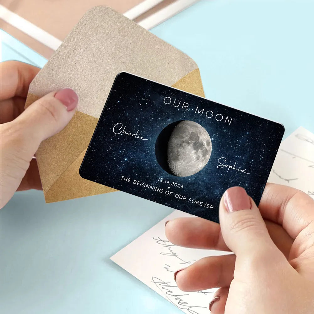 Personalized Our Moon Metal Wallet Card With Moon Photo - Romantic Unique Gift for Husband or Boyfriend