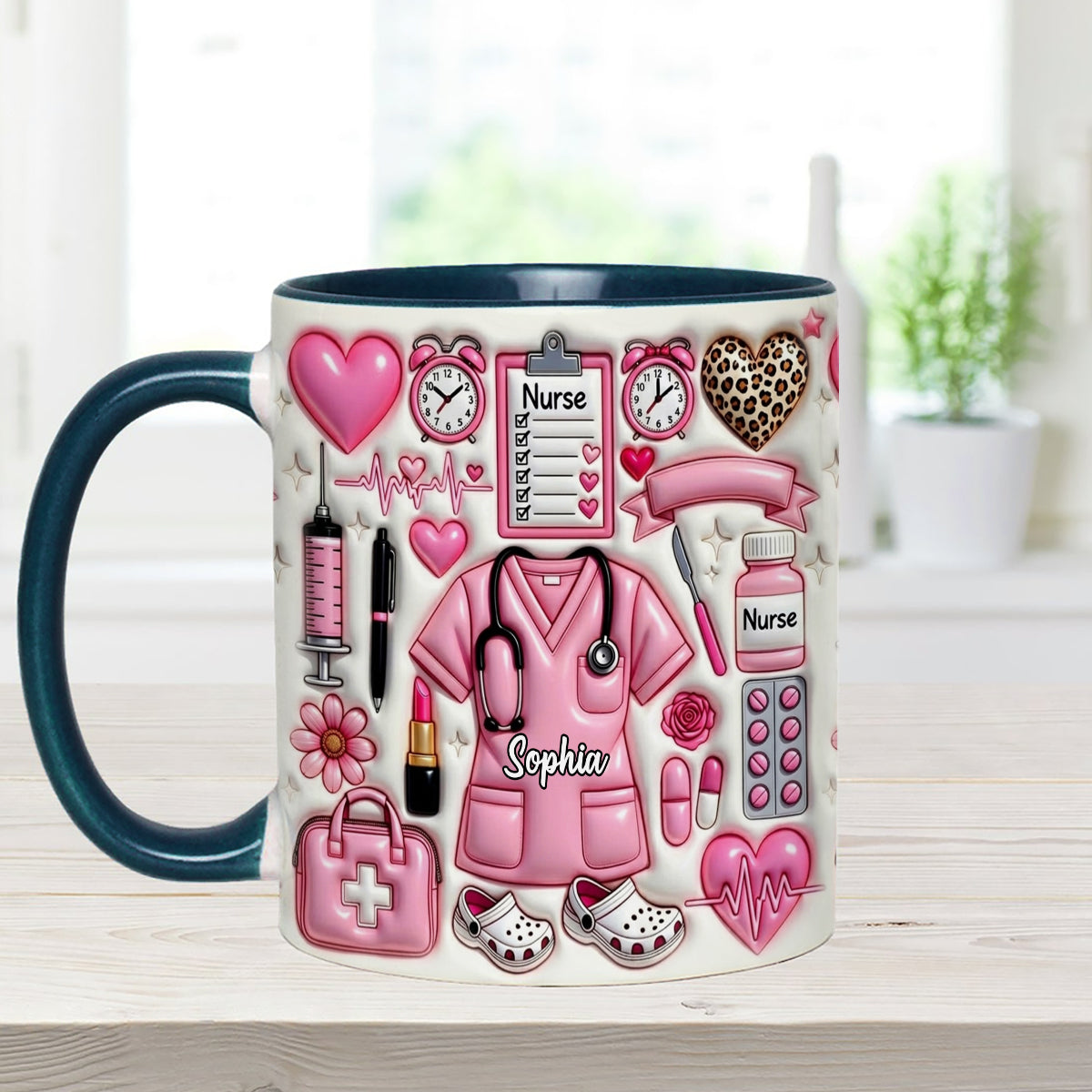 Love Being A Nurse - Personalized Nurse Set Accent Mug with Acrylic Stirrers