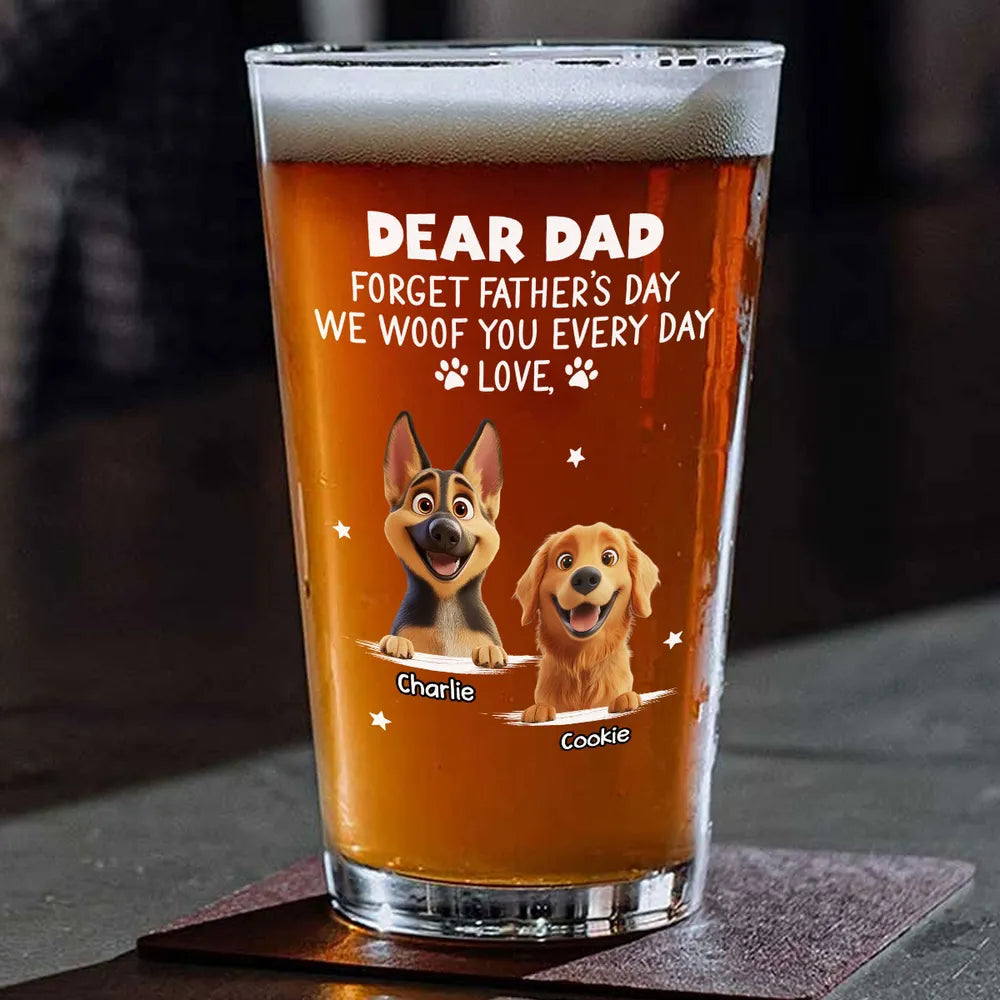 Custom Dog Lover Beer Glass – Cute Dogs with Names – Perfect Pet Gift for Father’s Day or Birthday – Celebrate Love Every Day