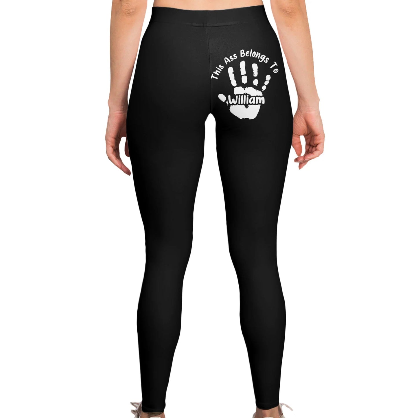 Women's Leggings With Playful 'This Ass Belongs To' Handprint, Personalized Funny Couple Gift